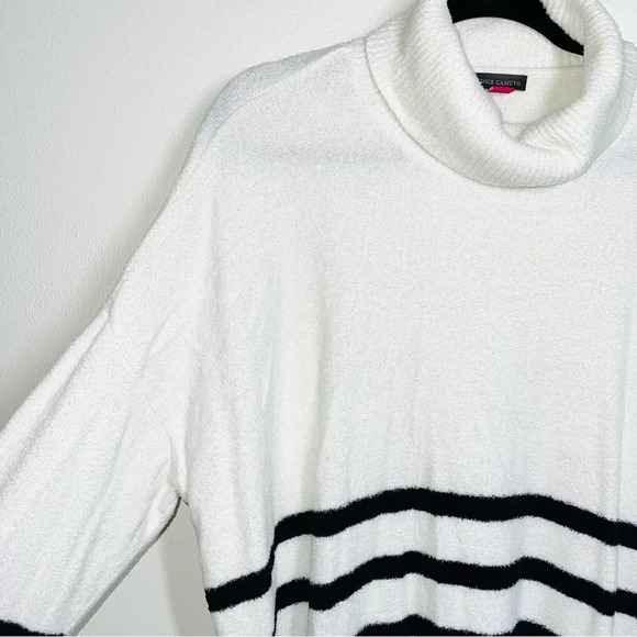 Vince Camuto White & Black Striped Chenille Turtleneck Sweater Xlarge Women’s - Picture 3 of 10